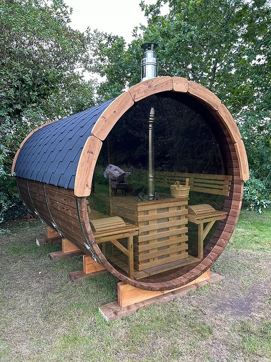 Glass Wall Thermo Wood Barrel Sauna 3.5m