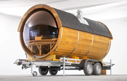 Globed Thermo wood Barrel Sauna on Trailer 4.5m