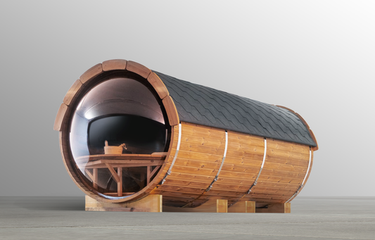 4.5m Panoramic Globe Barrel Sauna With Changing Room