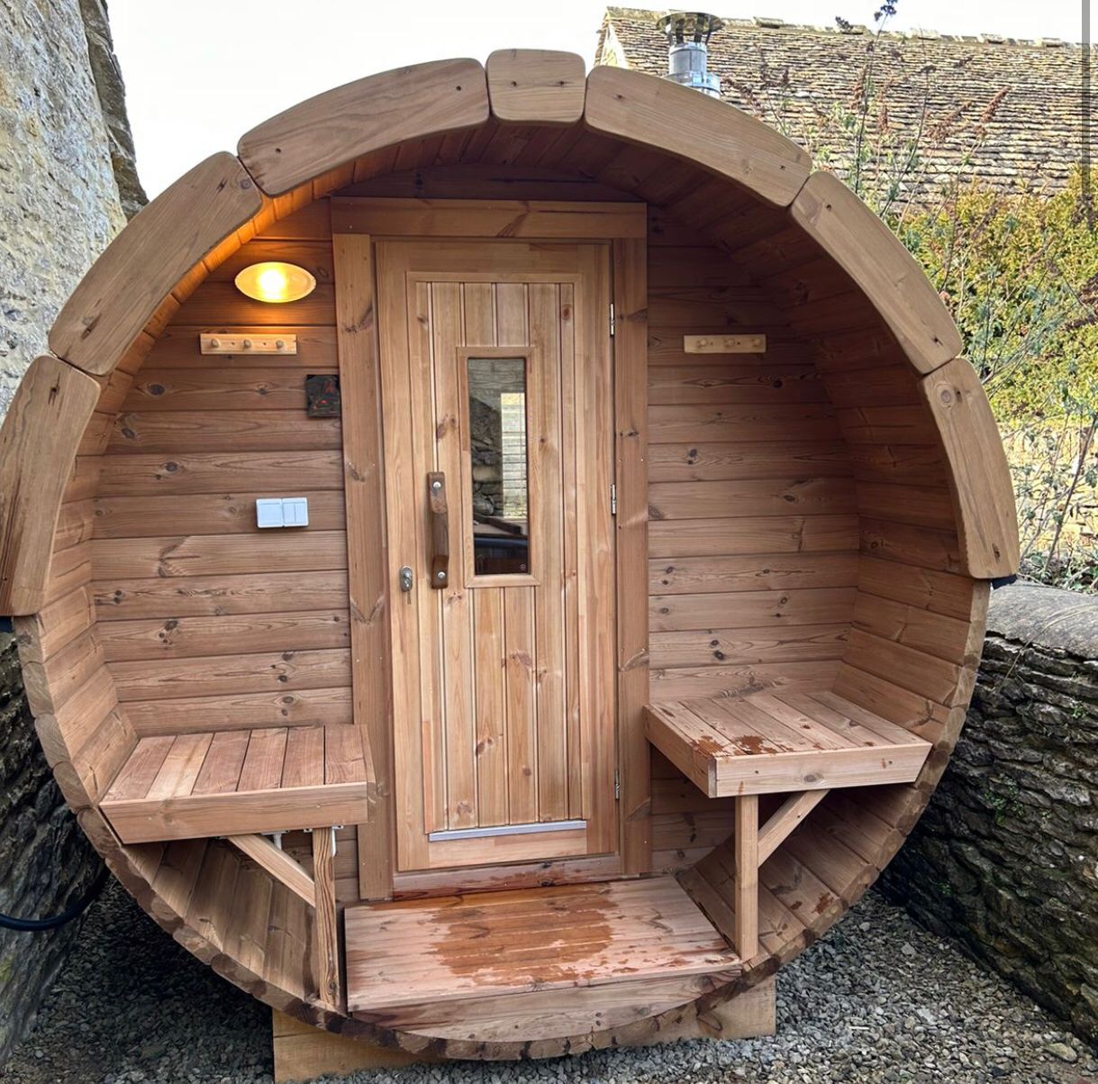 2.4m Barrel Sauna With Porch